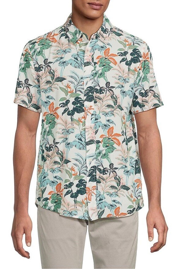 $128 Slate & Stone Tropical Floral Viscose Shirt Short Sleeve-Multicolor-Medium
