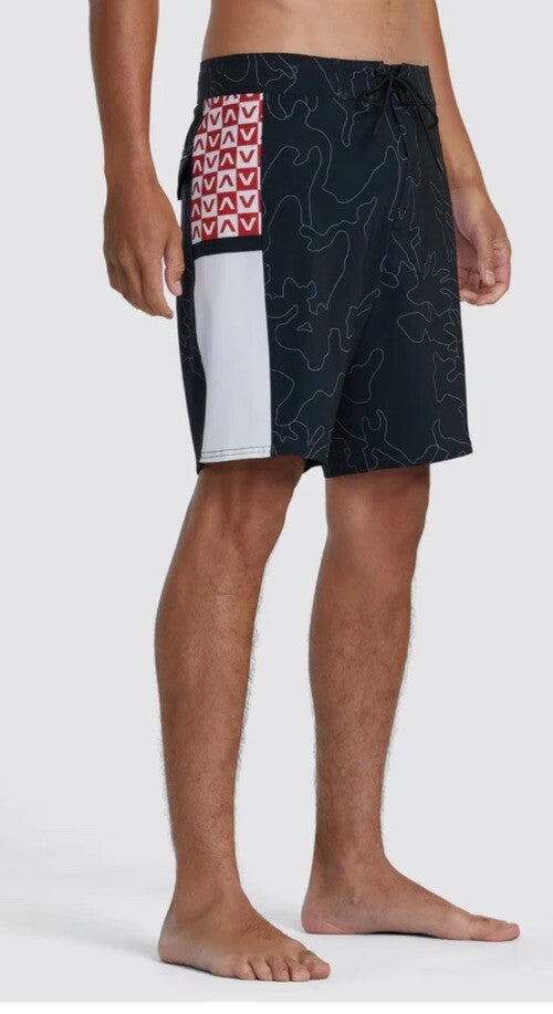 $60 RVCA Men’s Apex 2 - 18" Boardshorts Trunk - Camo Black/Red- Size: 30”- New