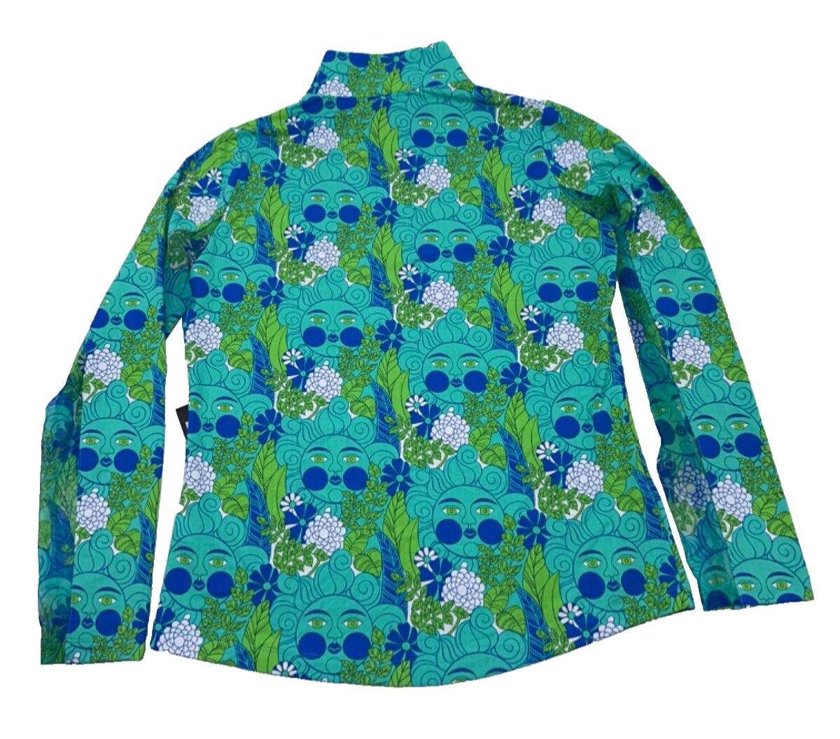 $75 Ibkul Women's Longe Sleeve Zip Mock Neck Top- Nadia Jade/Lime - Small - New
