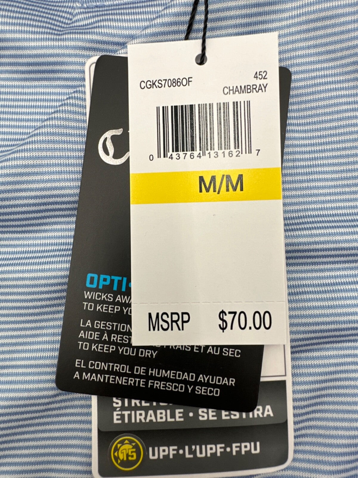 $70 Callaway Men’s Opti Dri Striped Golf Polo- Chambray- Medium- New With Tags