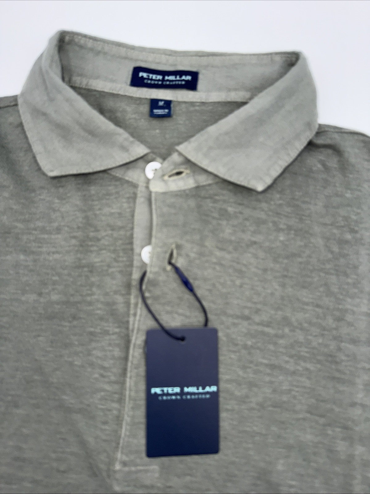 $180 Peter Millar Men’s Crown Crafted Greystone Linen S/S Polo- Sage Fog- Medium