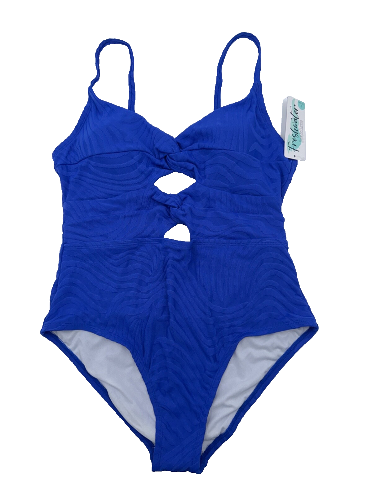 $50 Freshwater Woman’s Solid Color Twist One Piece Swimsuit- Zebra Azur- Large