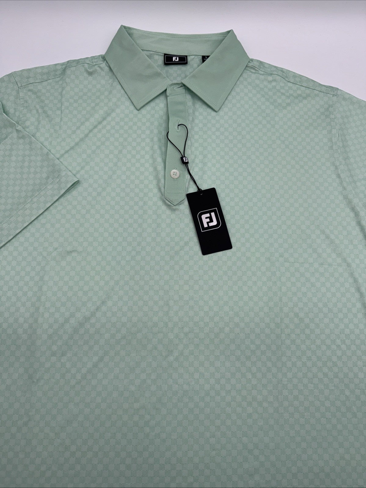 $78 FootJoy Men’s Golf Checker Jaquard Polo Shirt- Pistachio- Size Large-New