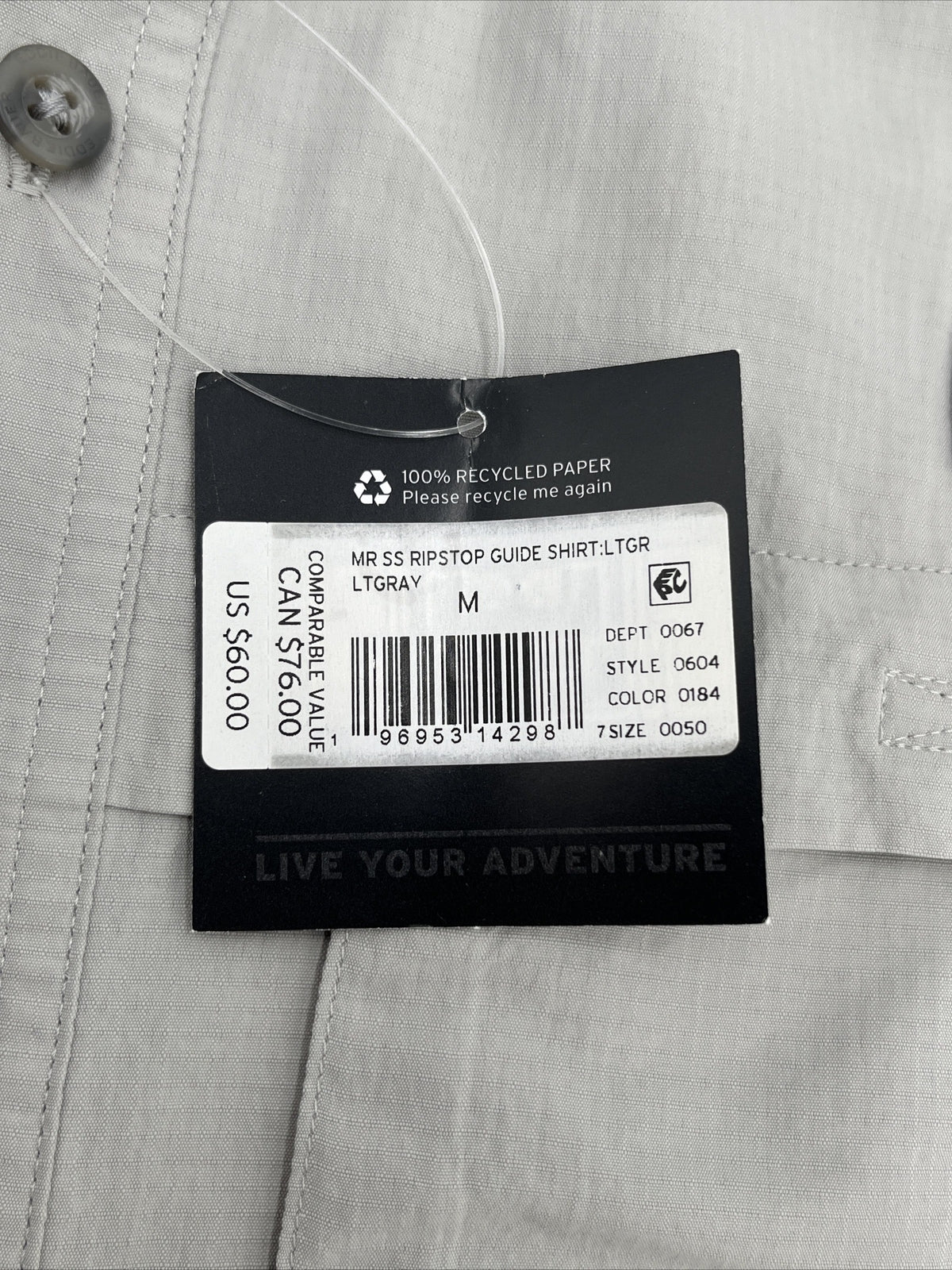 $60 Eddie Bauer Men's Ripstop Guide Short Sleeve Shirt-Light Gray-Medium-New