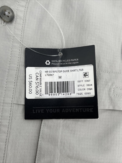 $60 Eddie Bauer Men's Ripstop Guide Short Sleeve Shirt-Light Gray-Medium-New