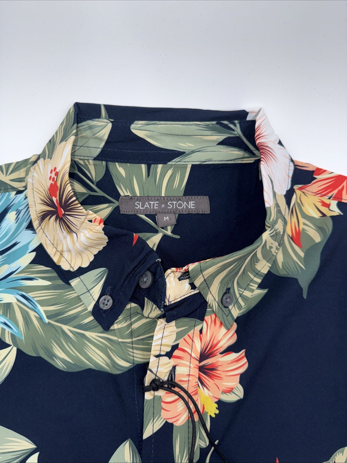 $128 Slate & Stone Hawaiian Stretch Flower Shirt Short Sleeve-Multicolor-Medium