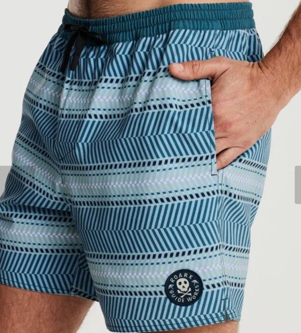 $66 Roark Men’s Shorey 16” Elastic Waist Trunks-Herringbone Cosmica-Large-New