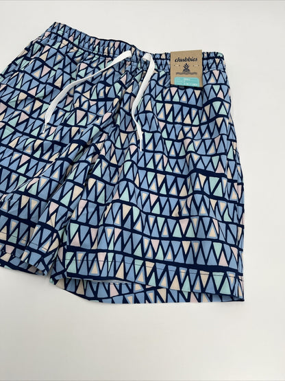 Chubbies Men's Stretch Swim Trunks 7”- The Triangu laters-Blue- Small -New $80