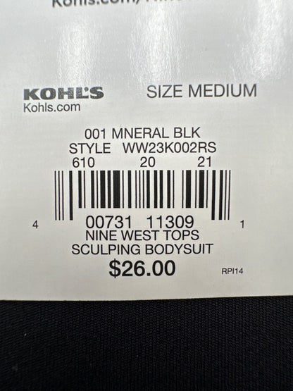 Nine West Women's Sculpt Mockneck Bodysuit - Mineral Black - Medium - New Tag