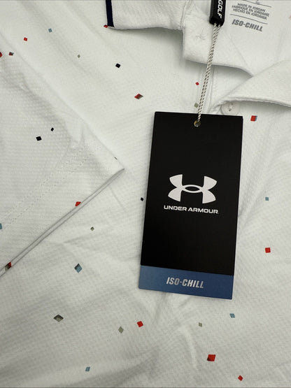 $75 Under Armour Men's ISO Chill Diamond Scatter Polo - White - Medium- New