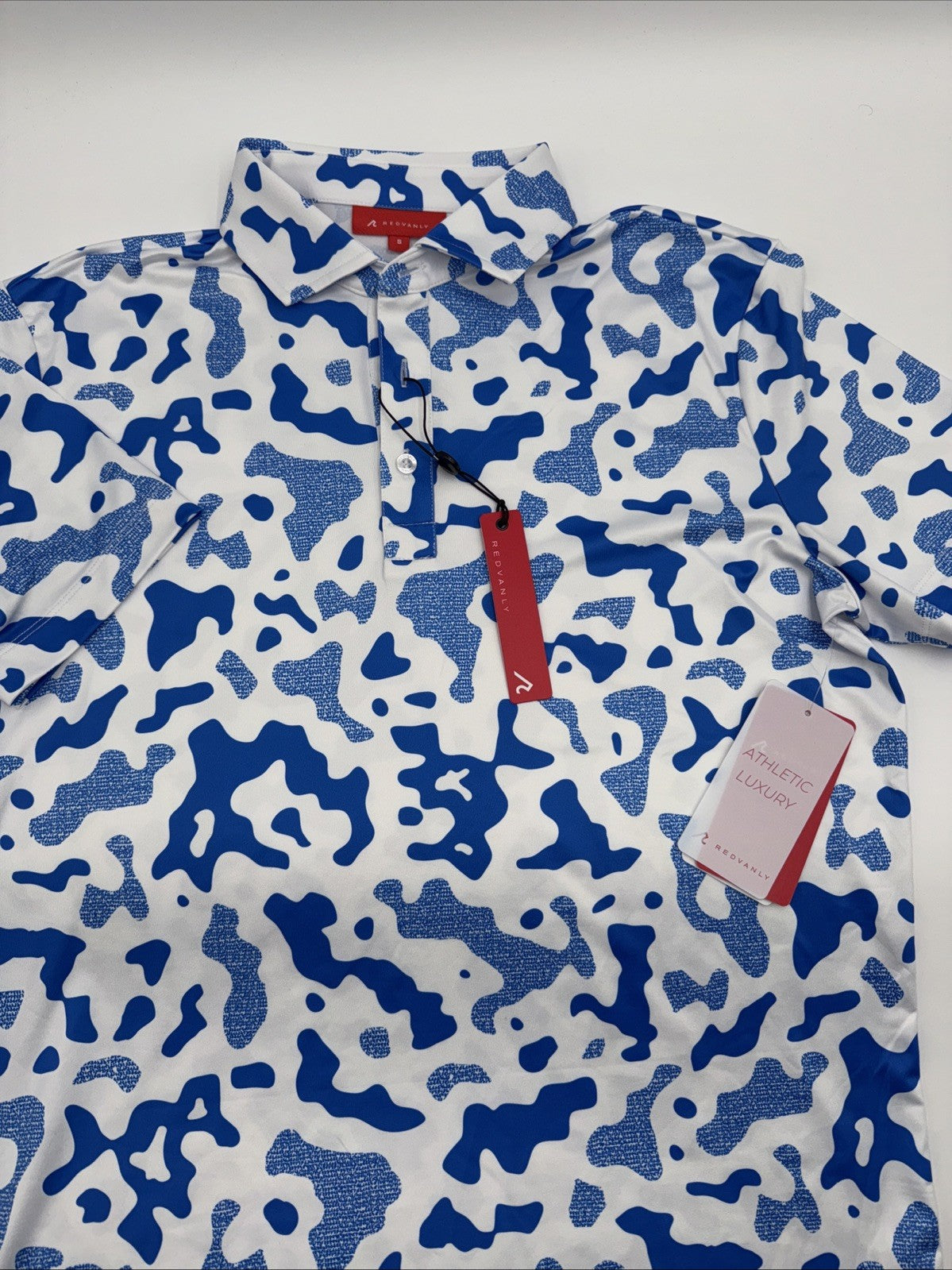 $110 Redvanly Men’s Camo Barres Golf Performance Stretch Polo Shirt-Blue-Small
