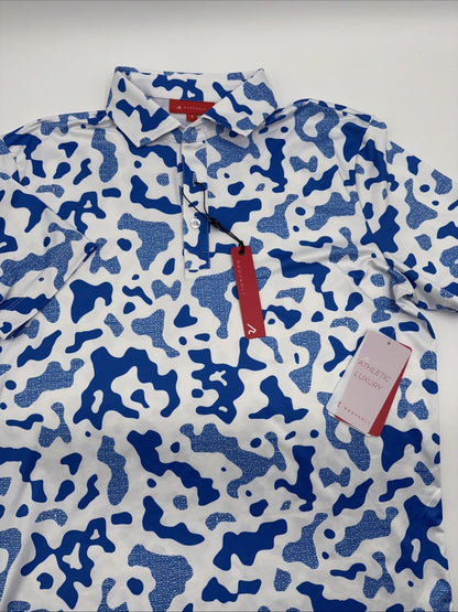$110 Redvanly Men’s Camo Barres Golf Performance Stretch Polo Shirt-Blue-Small