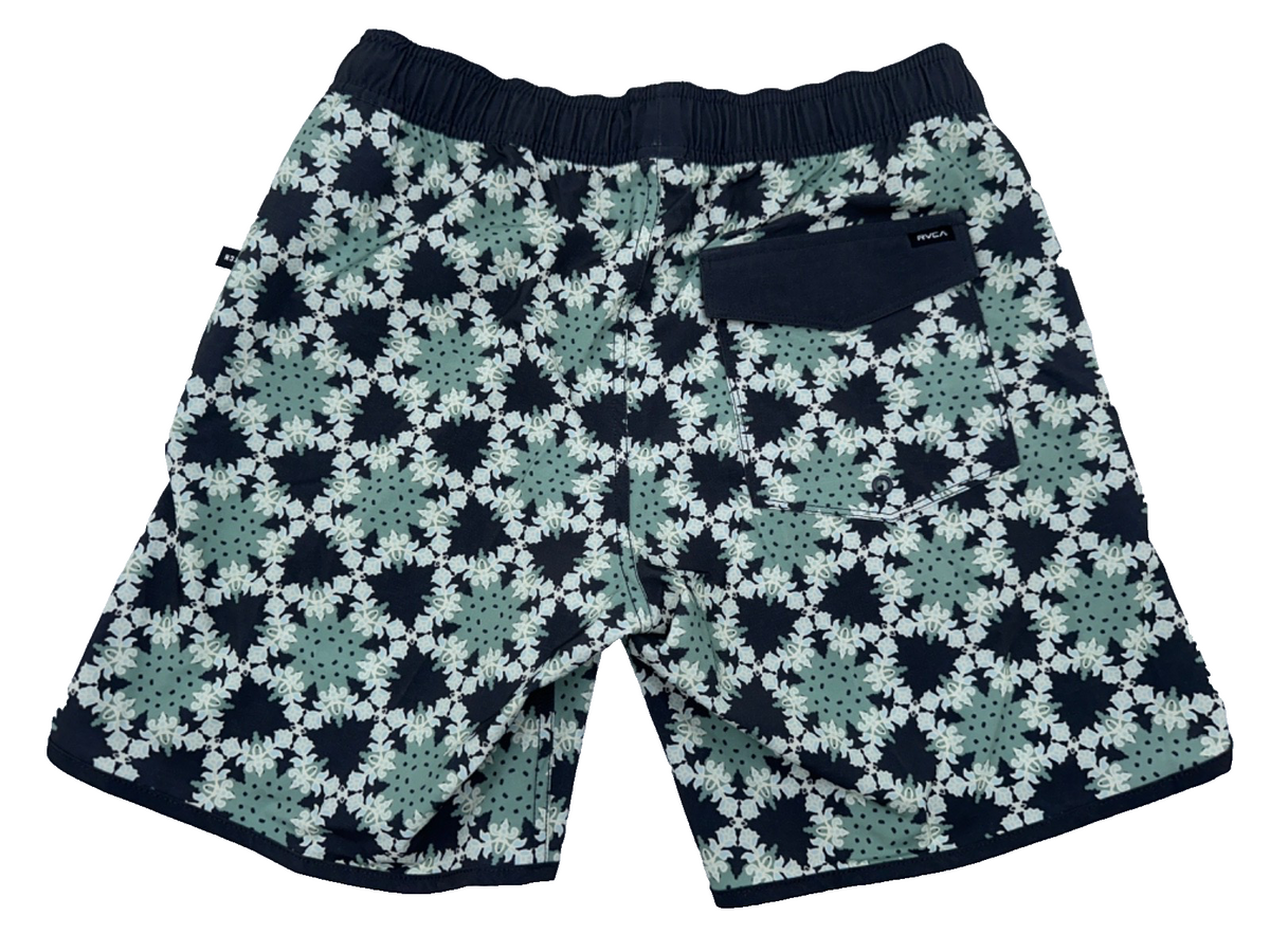 $60 RVCA Men's Eastern Elastic 4 Way Stretch Swim Shorts -Green/Grey -Small-New