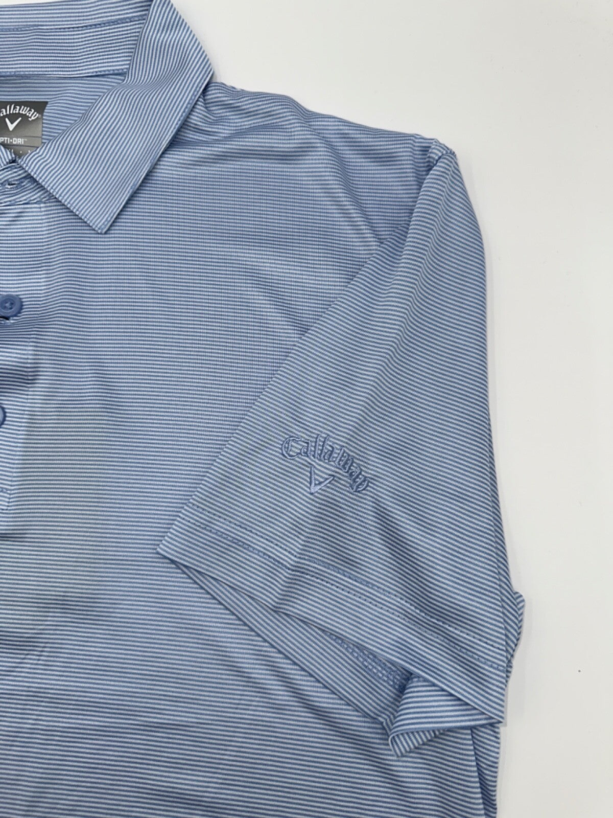 $70 Callaway Men’s Opti Dri Striped Golf Polo- Chambray- Medium- New With Tags