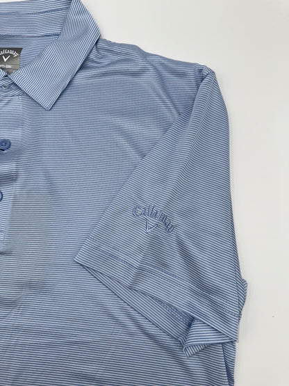 $70 Callaway Men’s Opti Dri Striped Golf Polo- Chambray- Medium- New With Tags