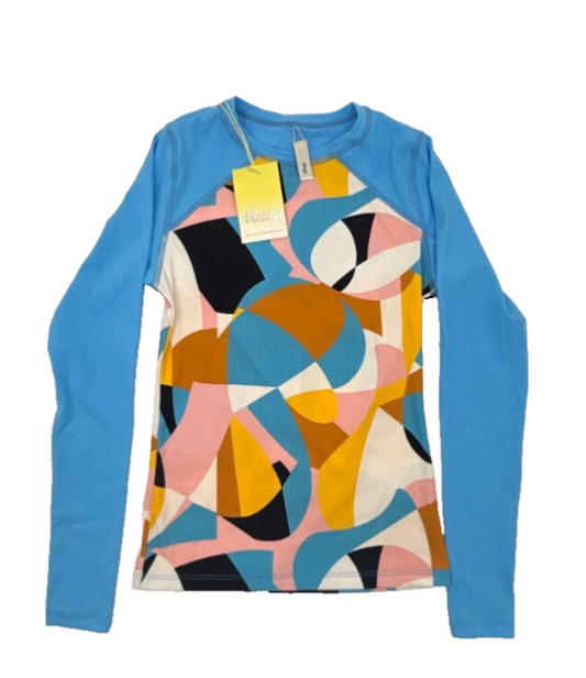$110 Maaji Women’s- Long Sleeve Shirt- Multicolor- Blue-Medium-New Tag