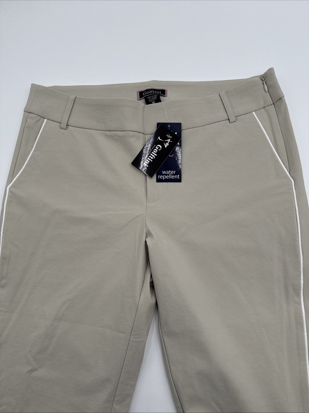 $158 Golftini Ankle Pant Side Stripes Golf Pants- Khaki/White-Medium-New Tags