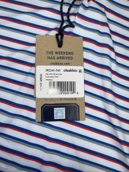 Chubbies Men's The 4th Of Ju-Line Performance Polo Shirt-White Multi-Medium-New