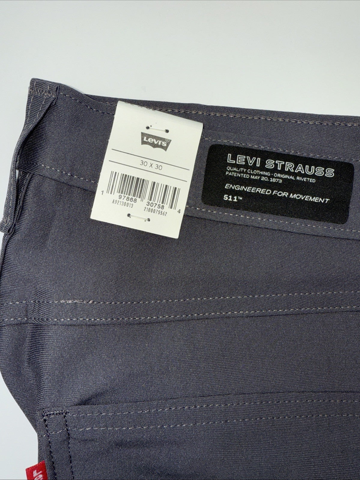 $70 Levi's Men's 511 Slim Tech Pants Stretch A92130010- Grey- 30W 30L - New Tag