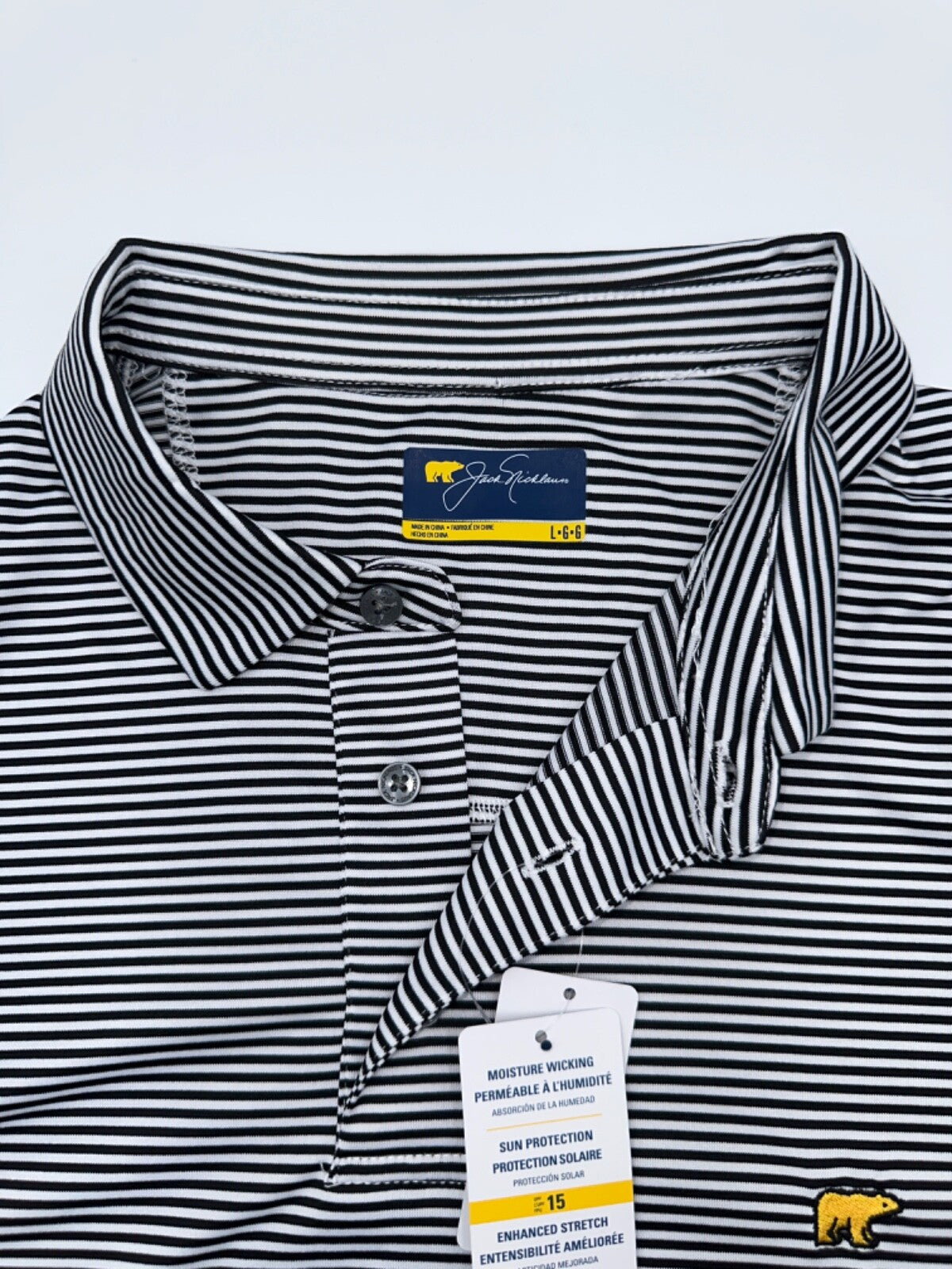 $68 Jack Nicklaus Men's Caviar Short Sleeve Stripe Polo - Black/White - Large