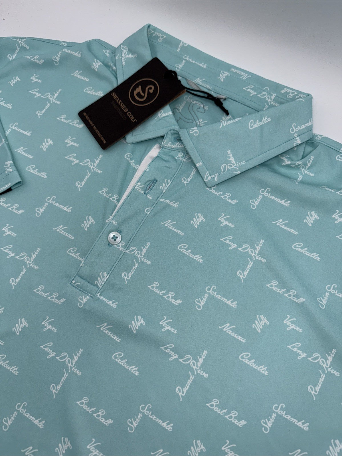 $65 Swannies Men’s Golf Barber Polo Shirt-Aqua/White- Medium - New With Tags