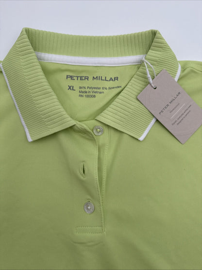 $110 Peter Millar Women’s Whitworth Mesh Sport Polo Shirt- Lime-Size XLarge -New