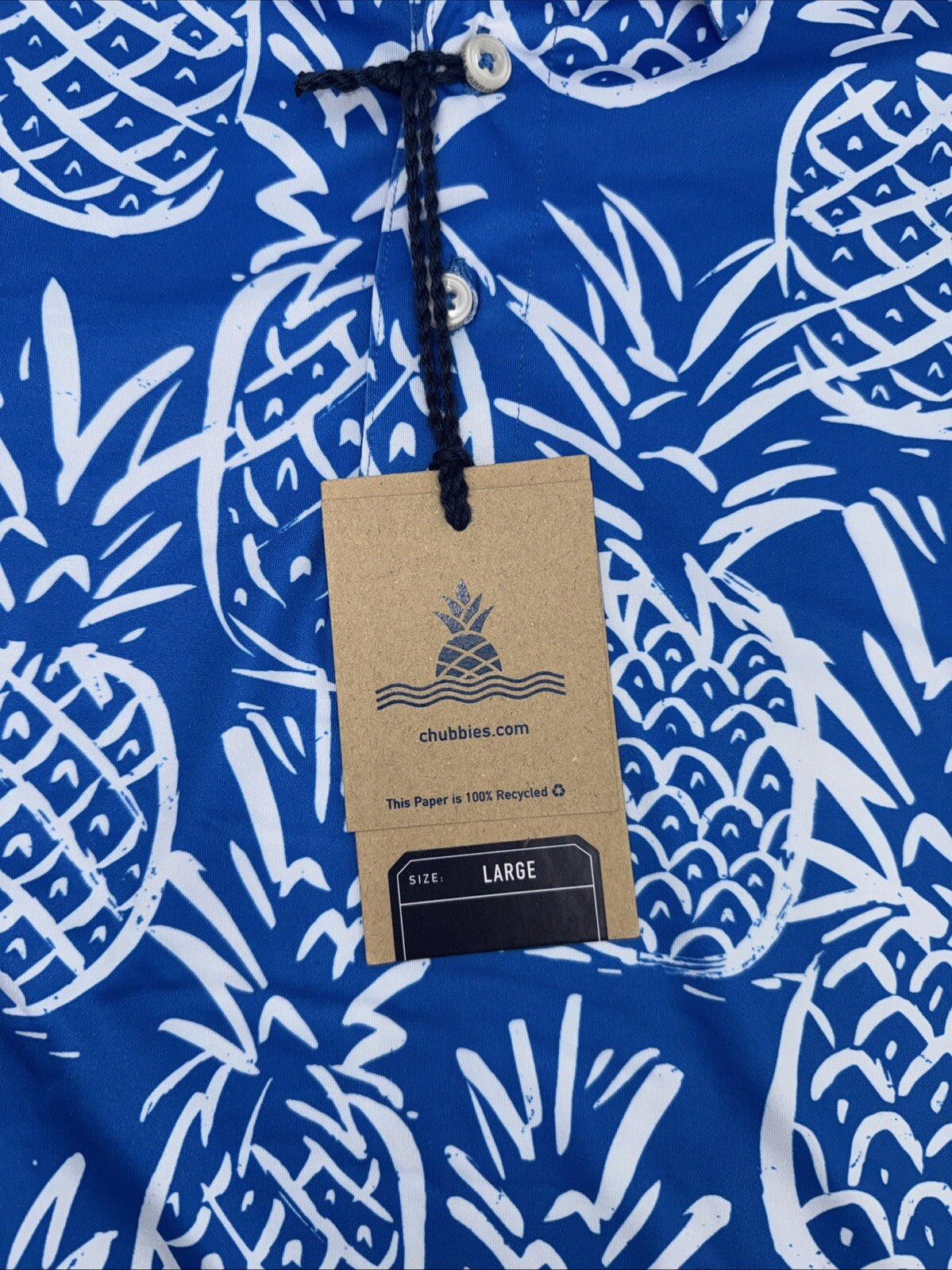 Chubbies Men's The Thigh Napple Performance Polo Shirt-Blue Pineapple-Large -New