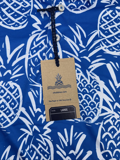 Chubbies Men's The Thigh Napple Performance Polo Shirt-Blue Pineapple-Large -New