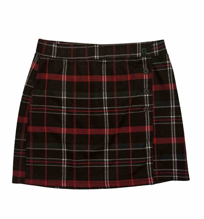 SO® Women’s Junior’s Side Buttoned Faux Wrap Mini Skirt -Red Black Green- Medium