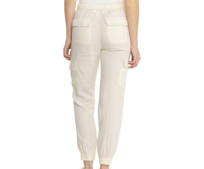 $89 Nicole Miller New York Solid Linen Joggers - Coconut Milk -  Medium -New Tag