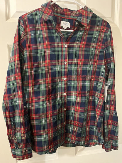 Croft & Barrow Women’s Collared Long Sleeve Button Up Shirt-Red/blue-Medium-New