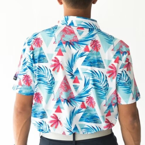 $65 Yatta Golf Men’s MaiKai’i Golf Polo Shirt- White/Blue/Red- Large - New