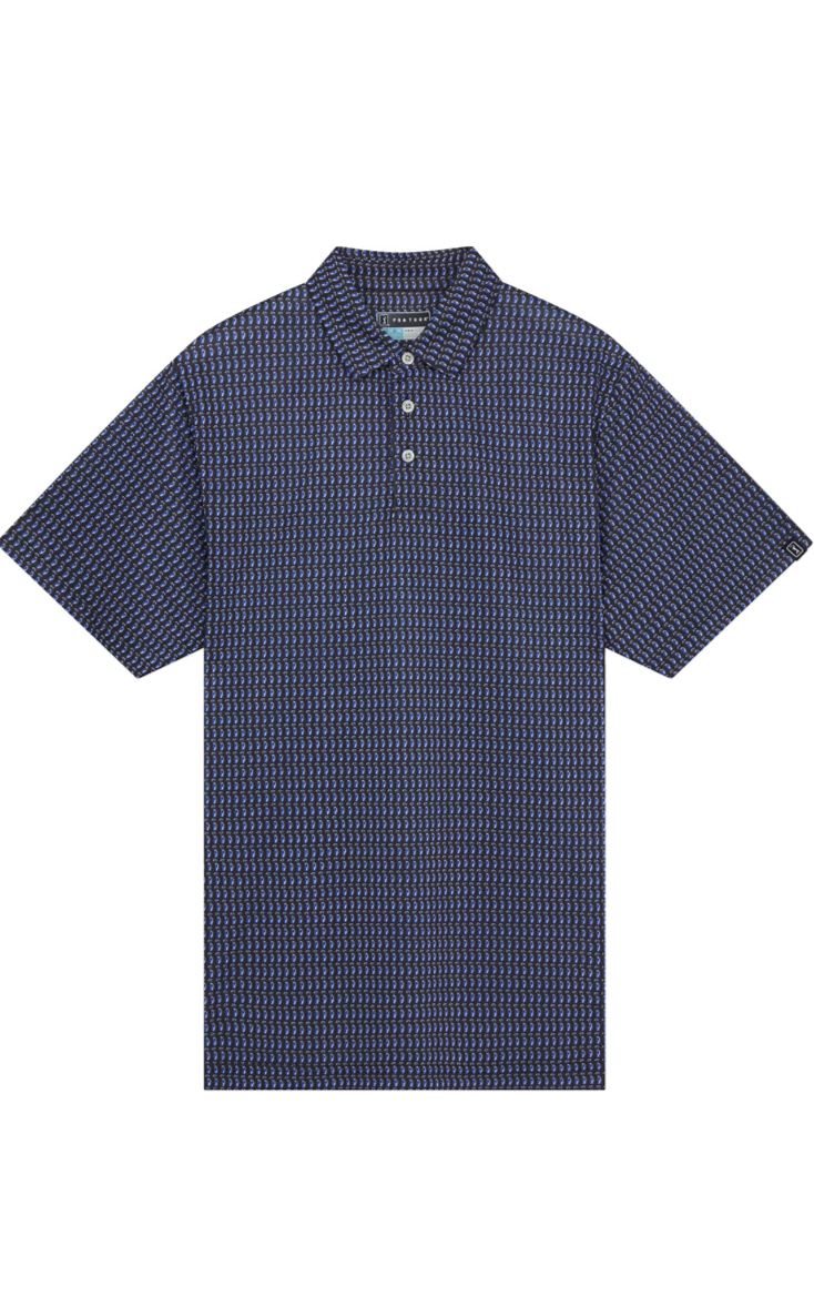 $70 PGA Tour Men's Performance Polo Shirt - Blue/Golf Bag Print- Medium - New
