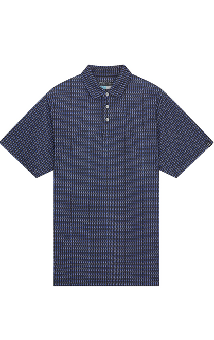 $70 PGA Tour Men's Performance Polo Shirt - Blue/Golf Bag Print- Medium - New