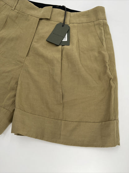 $148 AllSaints Women’s Linen-Blend Deri Lyn Pleated-light Khaki-Size: 14-New Tag