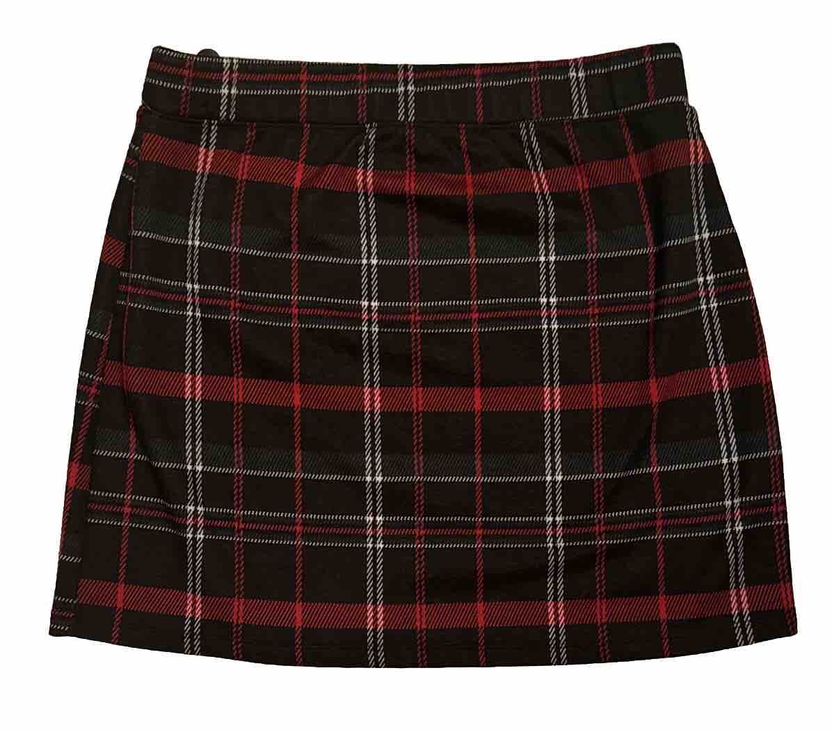 SO® Women’s Junior’s Side Buttoned Faux Wrap Mini Skirt -Red Black Green- Medium