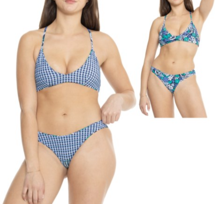 $88 Roxy Women’s Reversible Tri Scoop Cheeky Bikini Swimsuit Set Blue-Medium-New