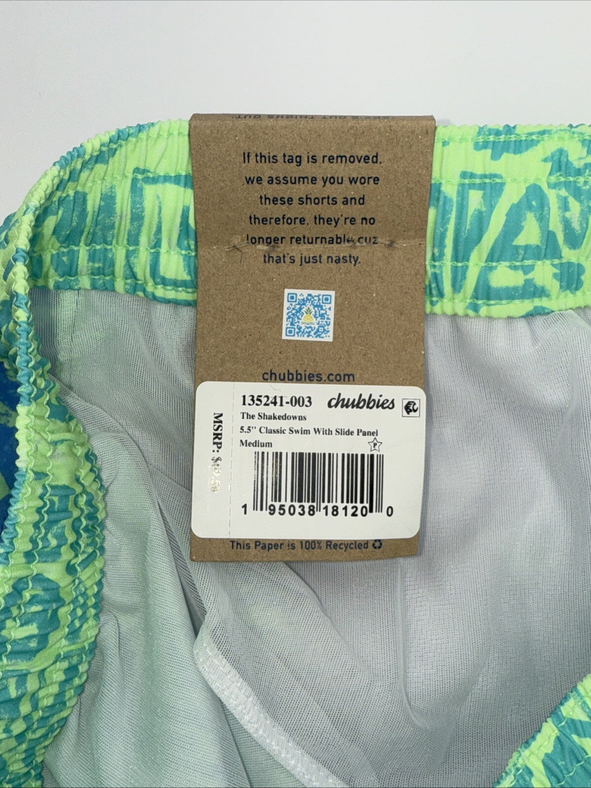 $70 Chubbies The Shakedowns 5.5" Inseam Swim Trunks-Green Blue -Medium-New Tag