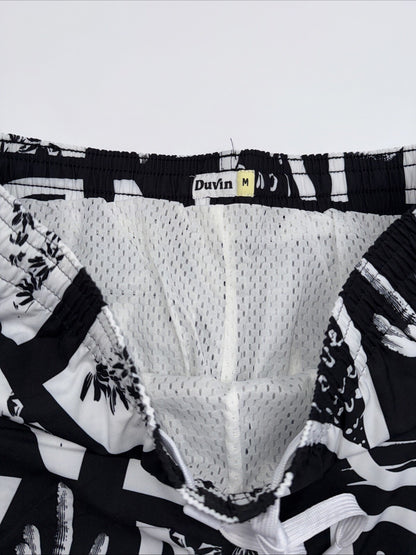 $65 Duvin Design Men's Cactus Swim Trunk Shorts - Black/White - Size: Medium-NEW