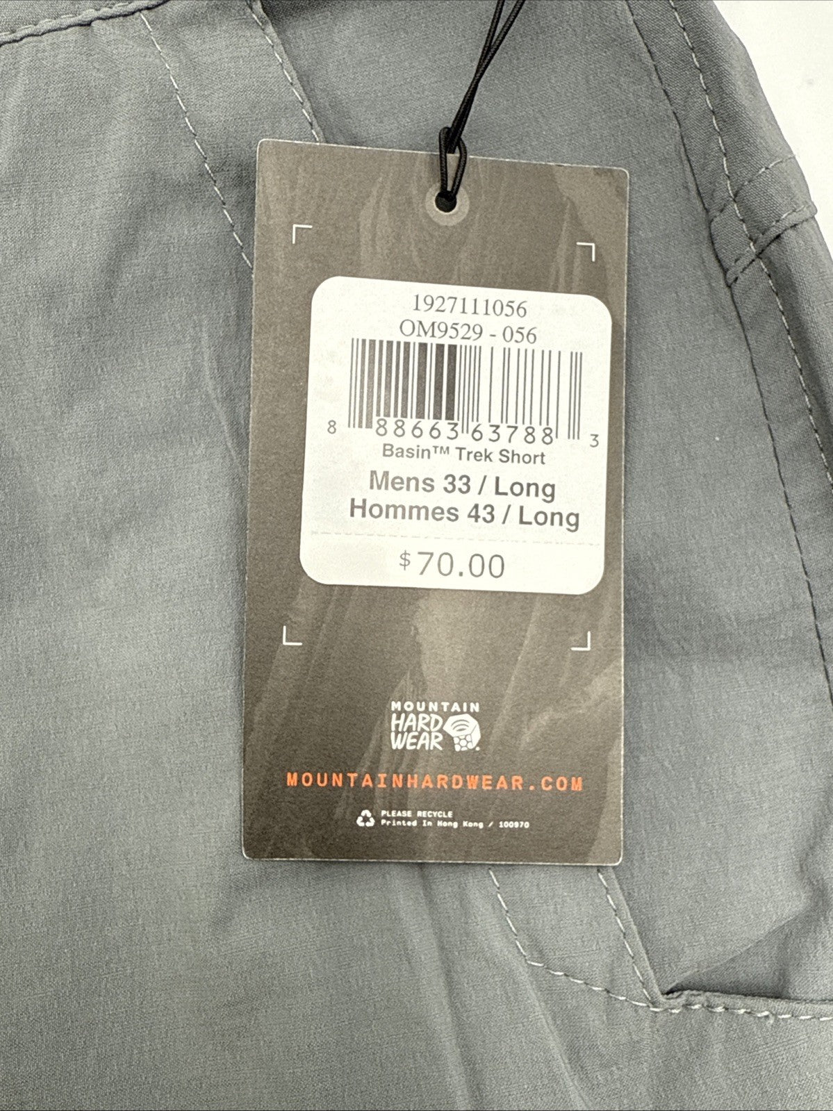 $75 Mountain Hardwear Men’s Basin Trek Shorts- Foil Grey - 33W-NEW w/ Tag