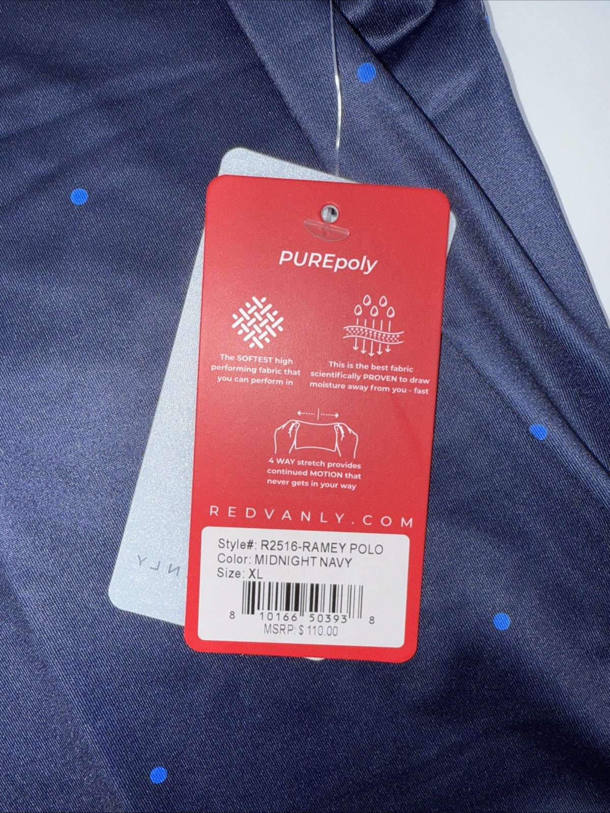 $110 Redvanly Men’s Ramey Golf Performance Polo Shirt-Midnight Navy-XLarge-New