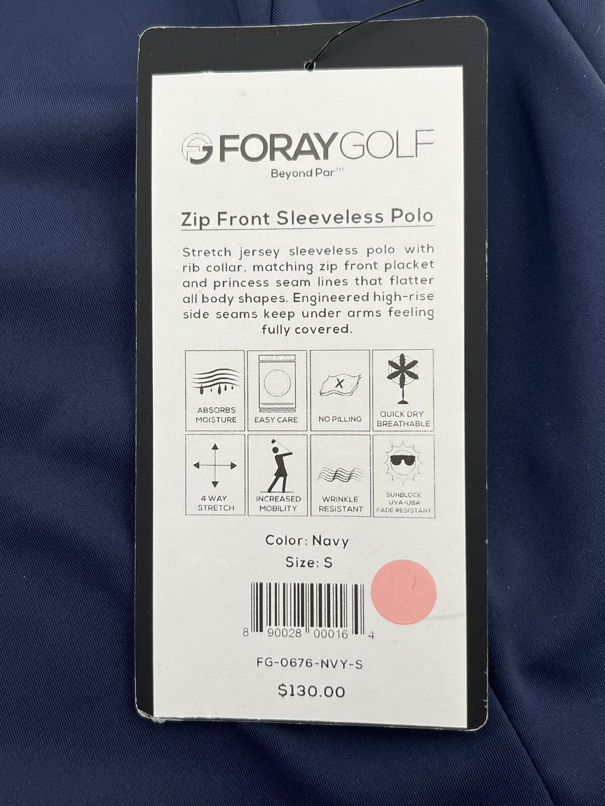 Foray Golf Women’s Zip front sleeveless Polo Shirt-Navy- Small-NEW Tag $130