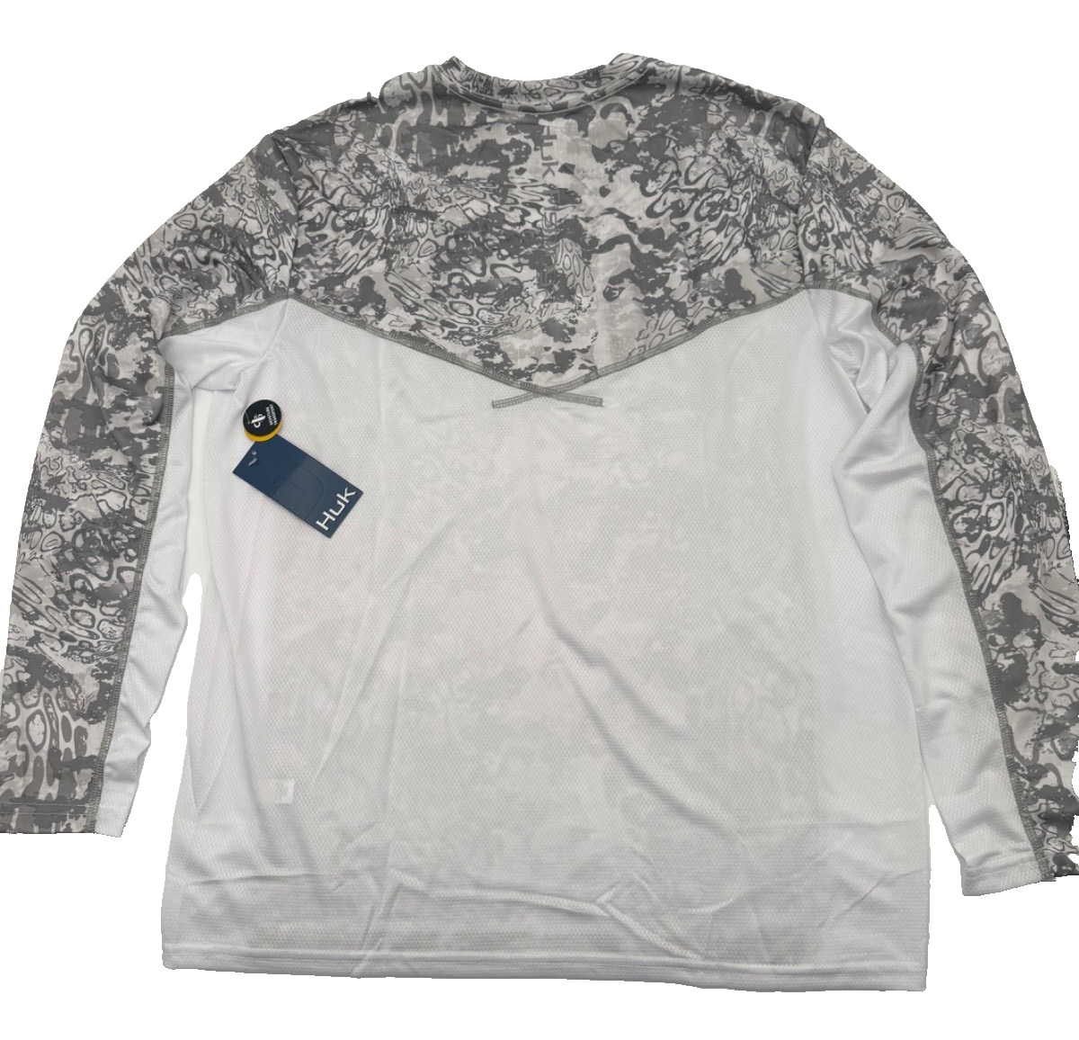 $50 HUK Men’s- Icon X Tide Change Long Sleeve Shirt- Grey Camo/ White- Medium