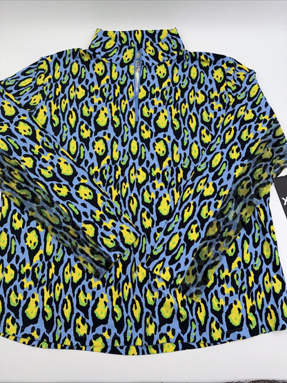 $100 Ibkul Women’s Long Sleeve Zip Mock Neck Top-Gemma Peri Multi -2XLarge -New