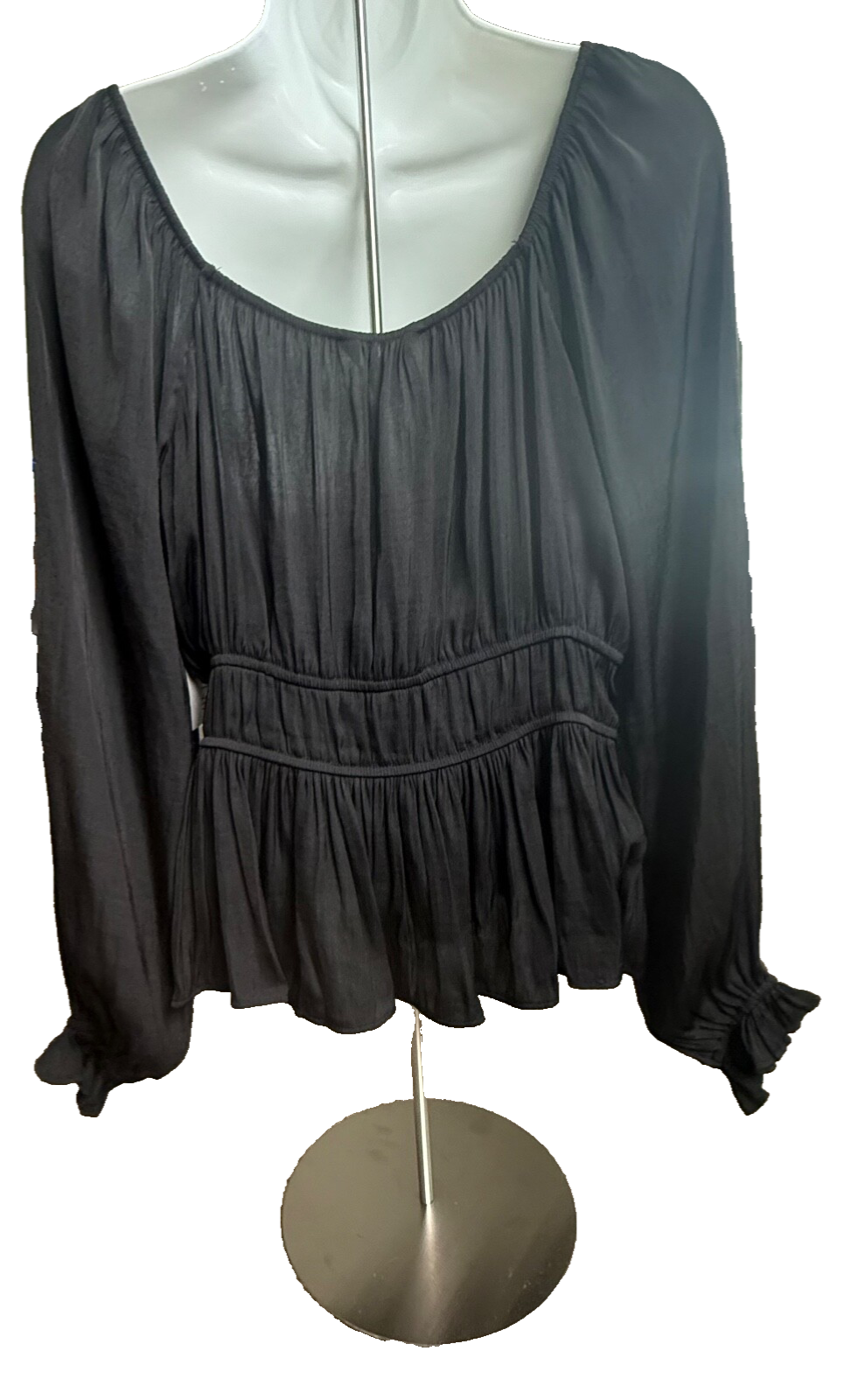 $44 Nine West Women’s-Long Sleeve Sweetheart Peplum Top- Black- Medium-New Tag