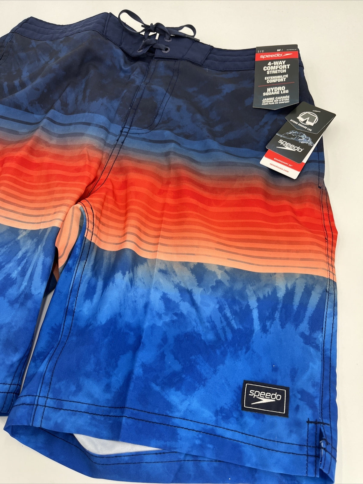 $62 Speedo Men’s Bondi 9""  Comfort Stretch Lined Boardshorts-Red Blue-Medium