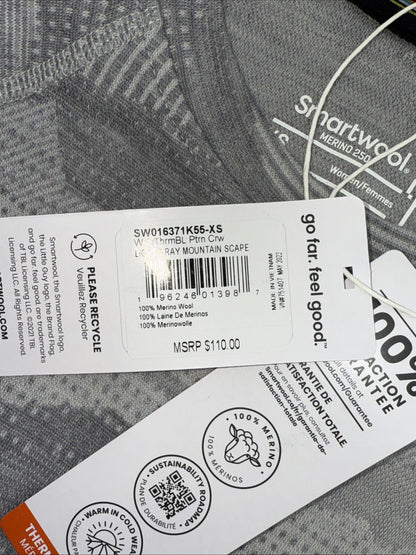 $110 Smartwool Women’s 250 Merino Wool Base Layer Crew Top-Gray Print-XSmall-New