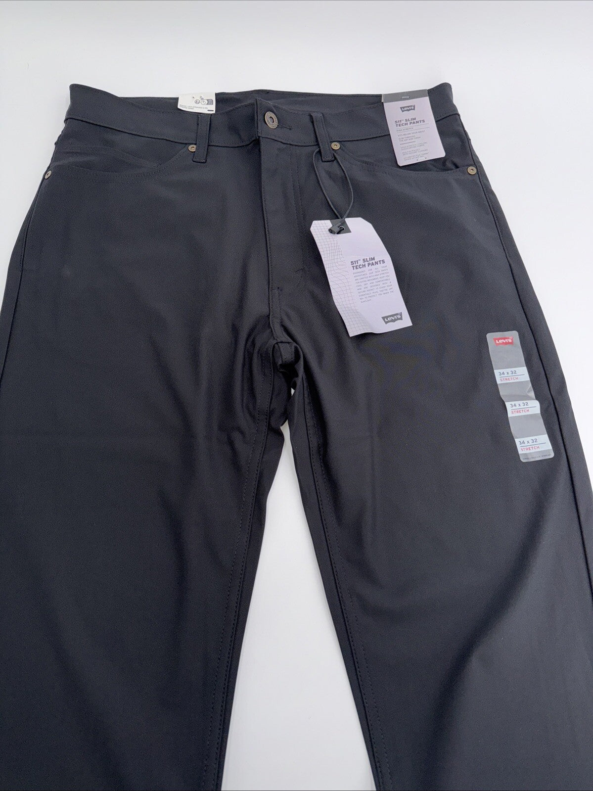 $70 Levi's Men's 511 Slim Tech Pants Stretch A92130010- Black- 34W 32L - New Tag