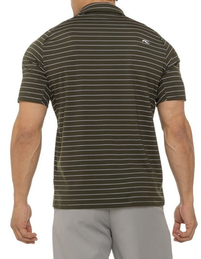 $99 Kjus Men’s Soren Golf Polo Striped Performance Shirt- Khaki -Size: 50/Medium