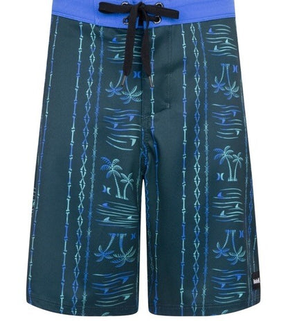 Hurley Boy’s Palm Stripe Boardshorts Swim Trunks- Midnight Teal- Size Boy’s 12